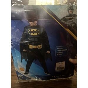 DC Batman Child Costume Jumpsuit, Cape, Mask Size L 12-14 New Original Package